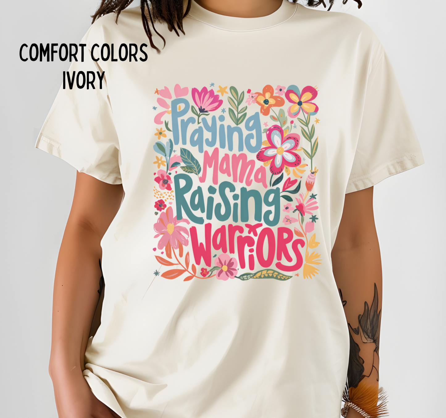 Floral Praying Mama Raising Warriors Short Sleeve T-Shirt