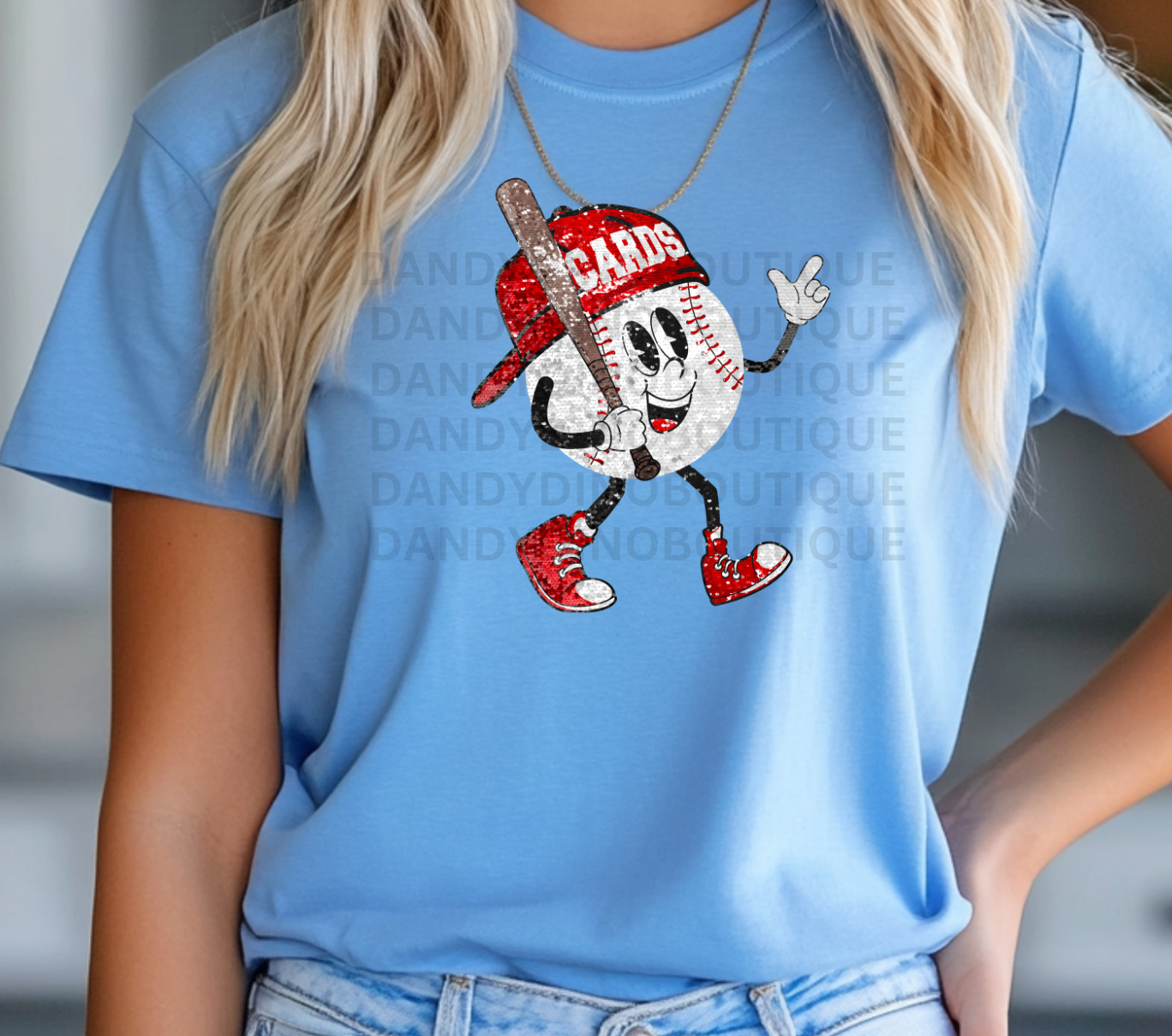 Cards Baseball Faux Glitter Short Sleeve