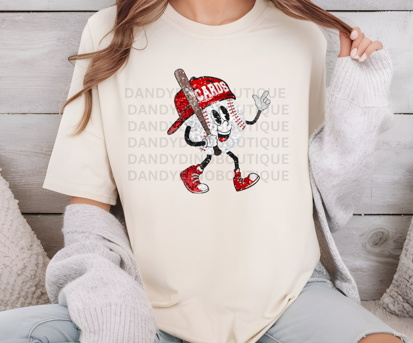 Cards Baseball Faux Glitter Short Sleeve