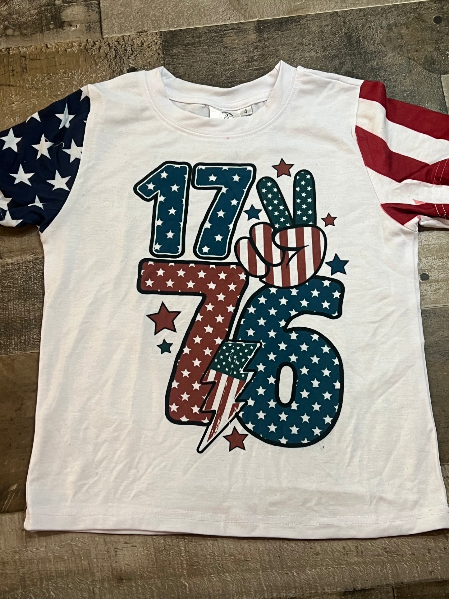 4T 1776 Flag Sleeve Short Sleeve *BLOOPER*