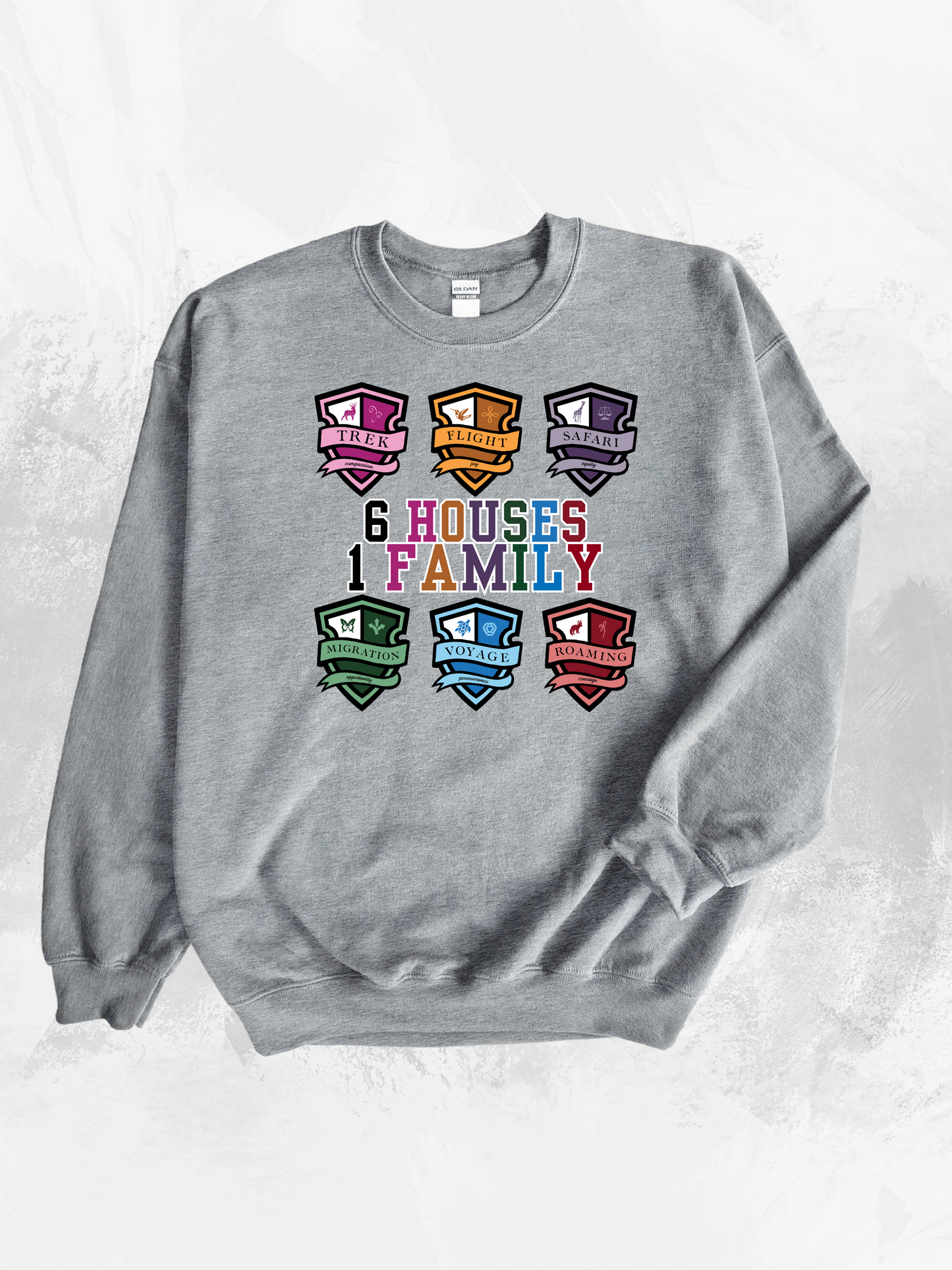 JOURNEY ELEMENTARY - 6 Houses 1 Family Crew Neck Sweatshirt