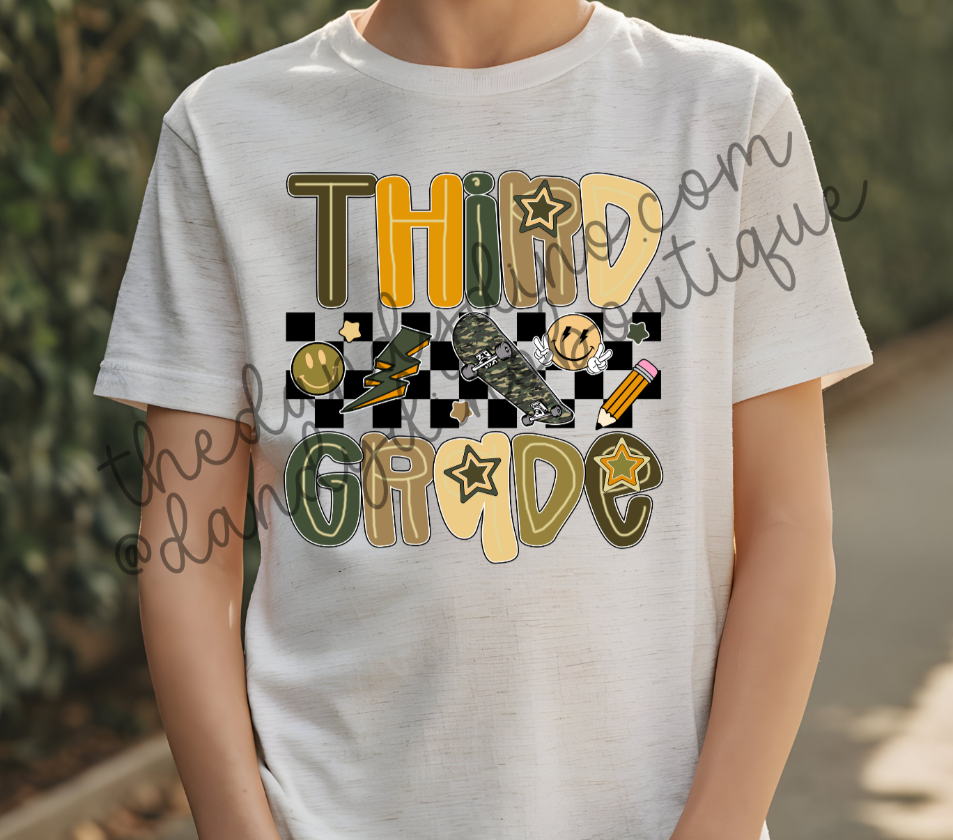 Green Skate Checkered Doodle Short Sleeve