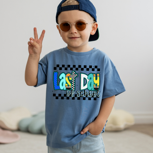 Last Day of School Checkered Comfort Colors Short Sleeve