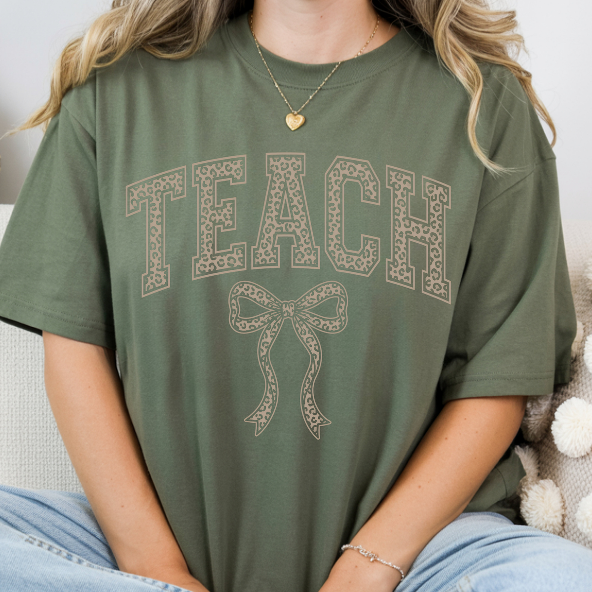 Teach Bow Animal Print - Short Sleeve
