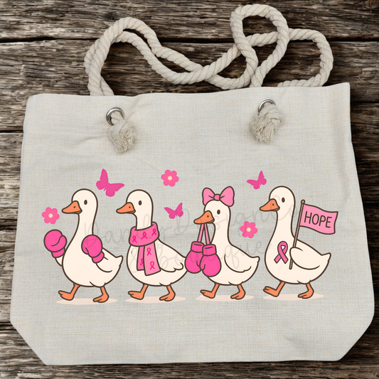 Breast Cancer Awareness Goose - Rope Handle Tote