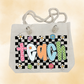 Teach Checkered Doodle Tote Bag