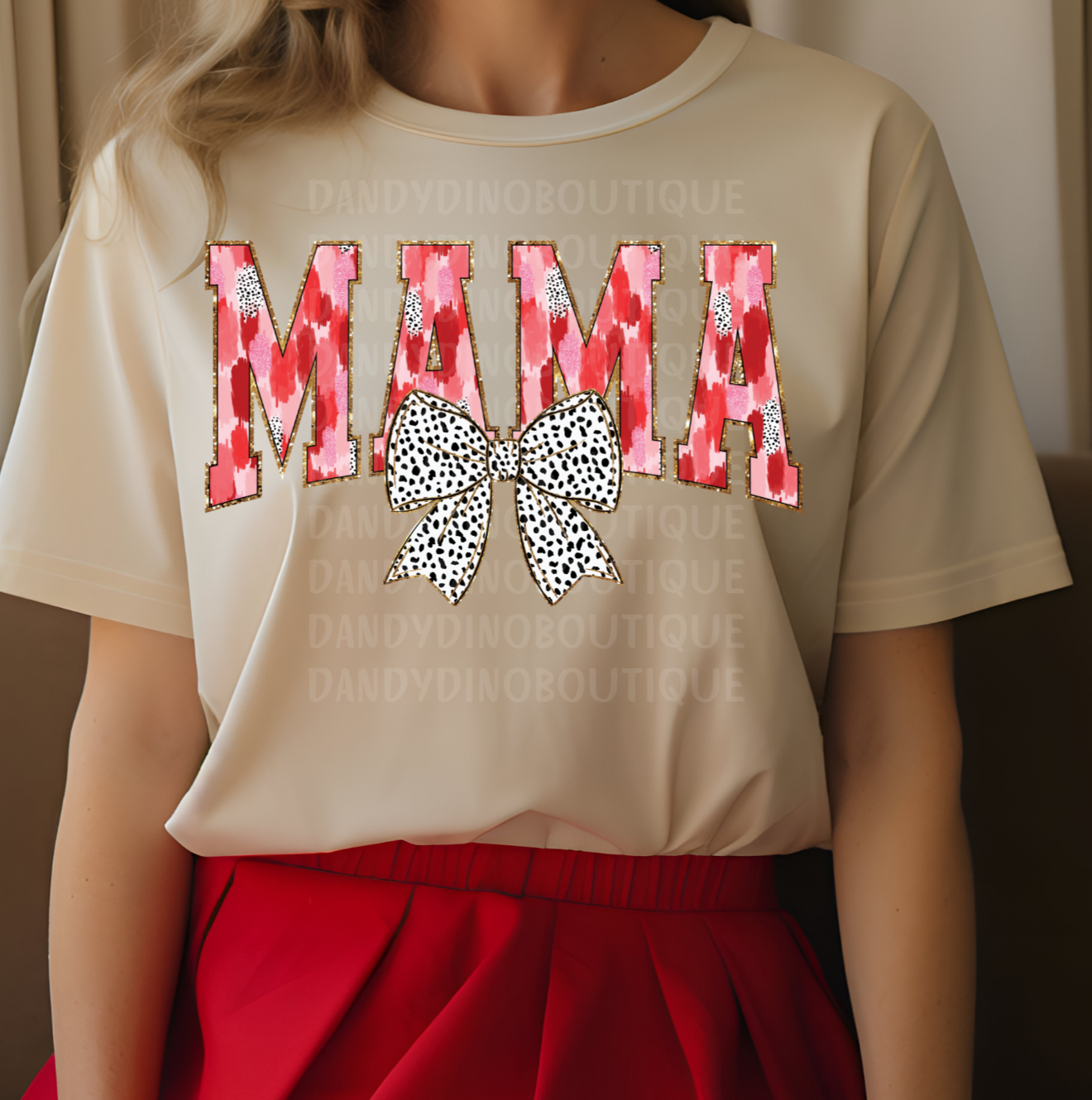 Mama Multicolored Mama Dot Bow Sweatshirt/Short Sleeve