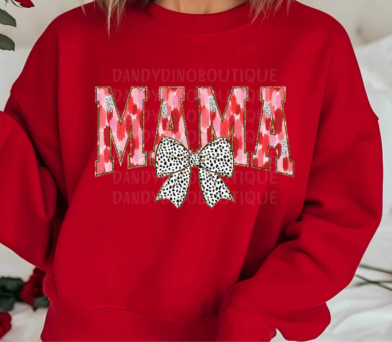 Mama Multicolored Mama Dot Bow Sweatshirt/Short Sleeve