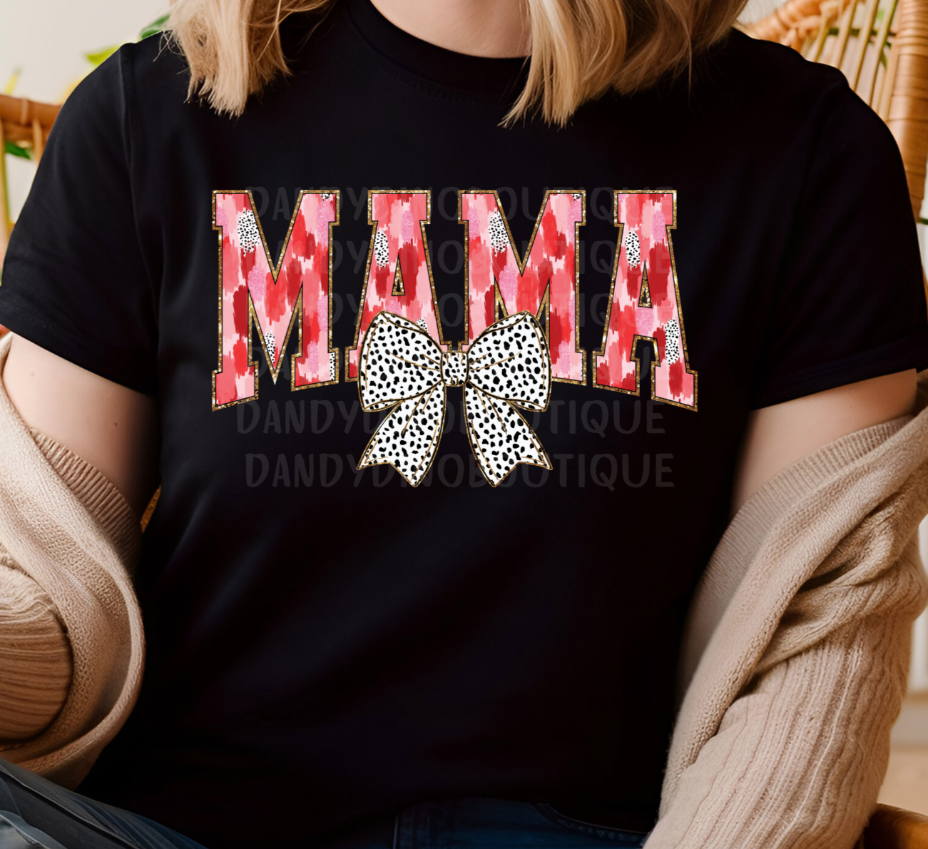 Mama Multicolored Mama Dot Bow Sweatshirt/Short Sleeve