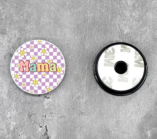 Mama Purple Checkered Daisy Smiley Phone Grip
