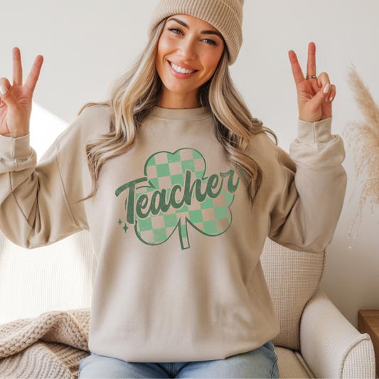 Teacher Distressed Clover - Sweatshirt