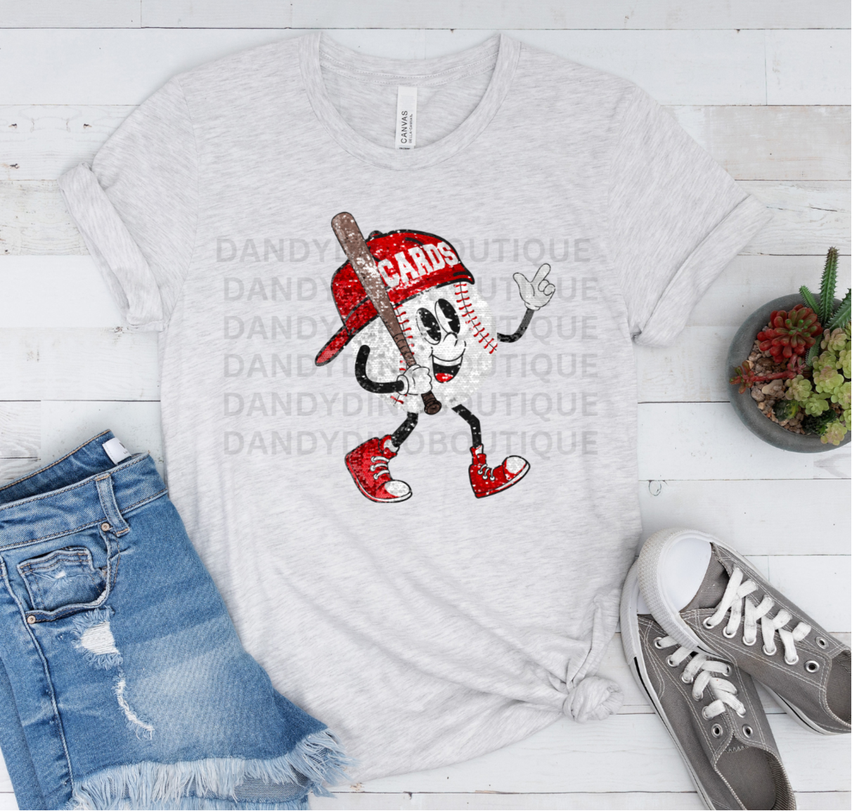 Cards Baseball Faux Glitter Short Sleeve