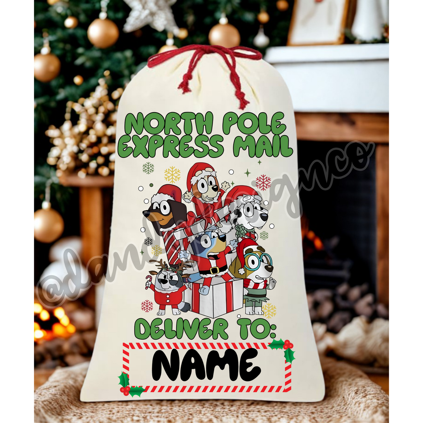 Blue Dog Santa Gift Sack