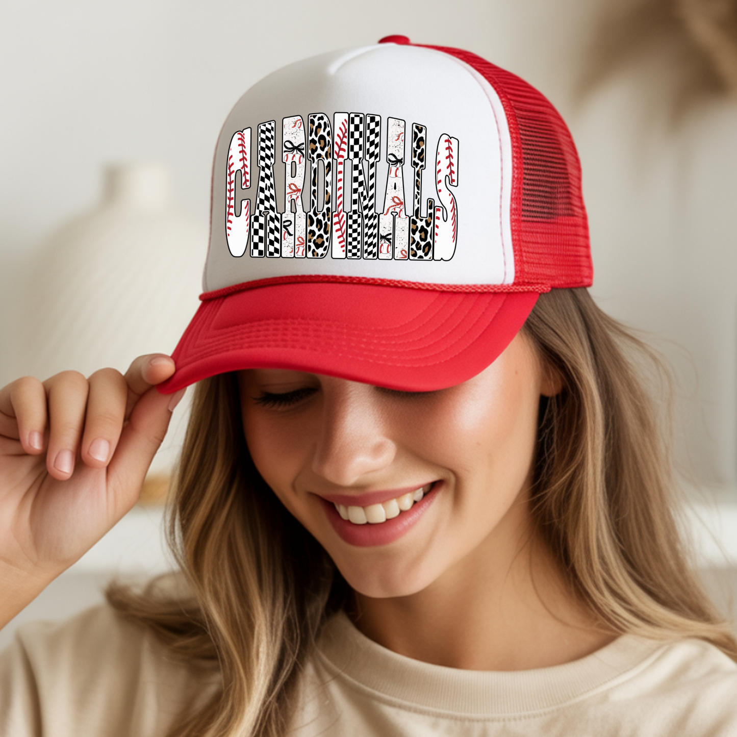 Cardinals Checkered Animal Print - Trucker Hat