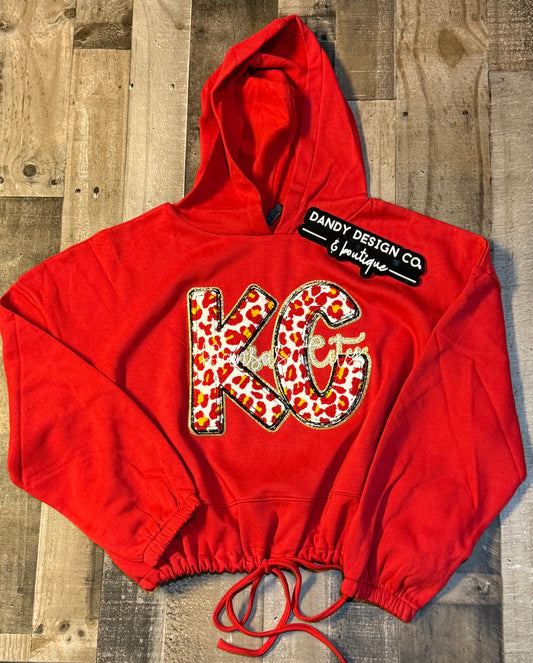 L/XL Kansas City Chenille Patch Cropped Hoodie