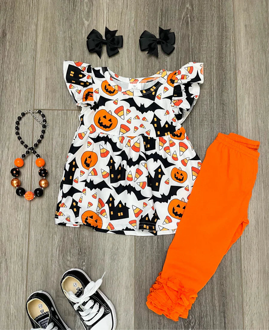 *PRE-ORDER* Pumpkin Candy Corn Ruffle Set