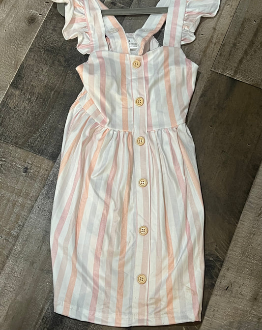 Pink/Orange/Purple Stripe Ruffle Sleeve Romper & Dress