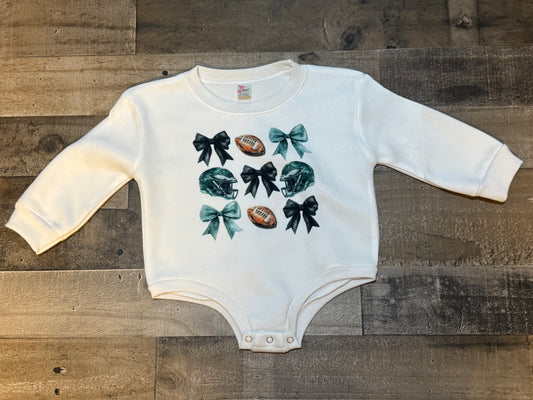 12-18M Football Bow Sweatshirt Romper