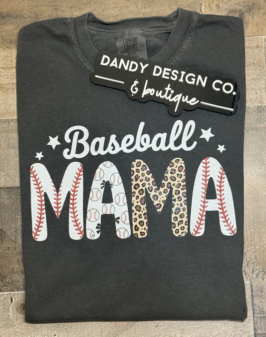 RTS - Baseball Mama Glitter Comfort Colors Short Sleeve
