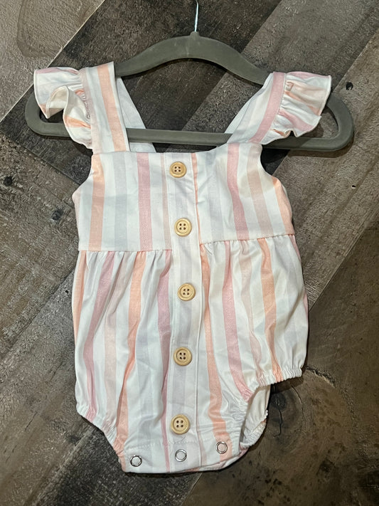 Pink/Orange/Purple Stripe Ruffle Sleeve Romper & Dress