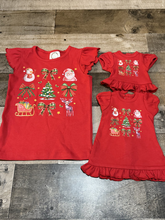 Christmas Coquette 18” Doll Shirt + 3T Short Sleeve