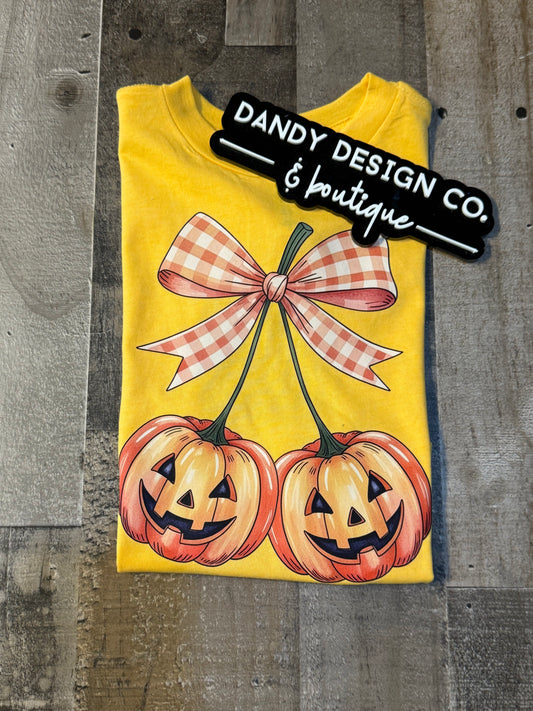3T Bright Yellow Pumpkin Bow Tee