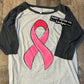 4X Breast Cancer Ribbon 3/4 Sleeve Raglan