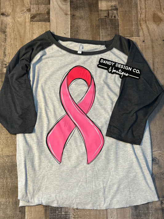 4X Breast Cancer Ribbon 3/4 Sleeve Raglan