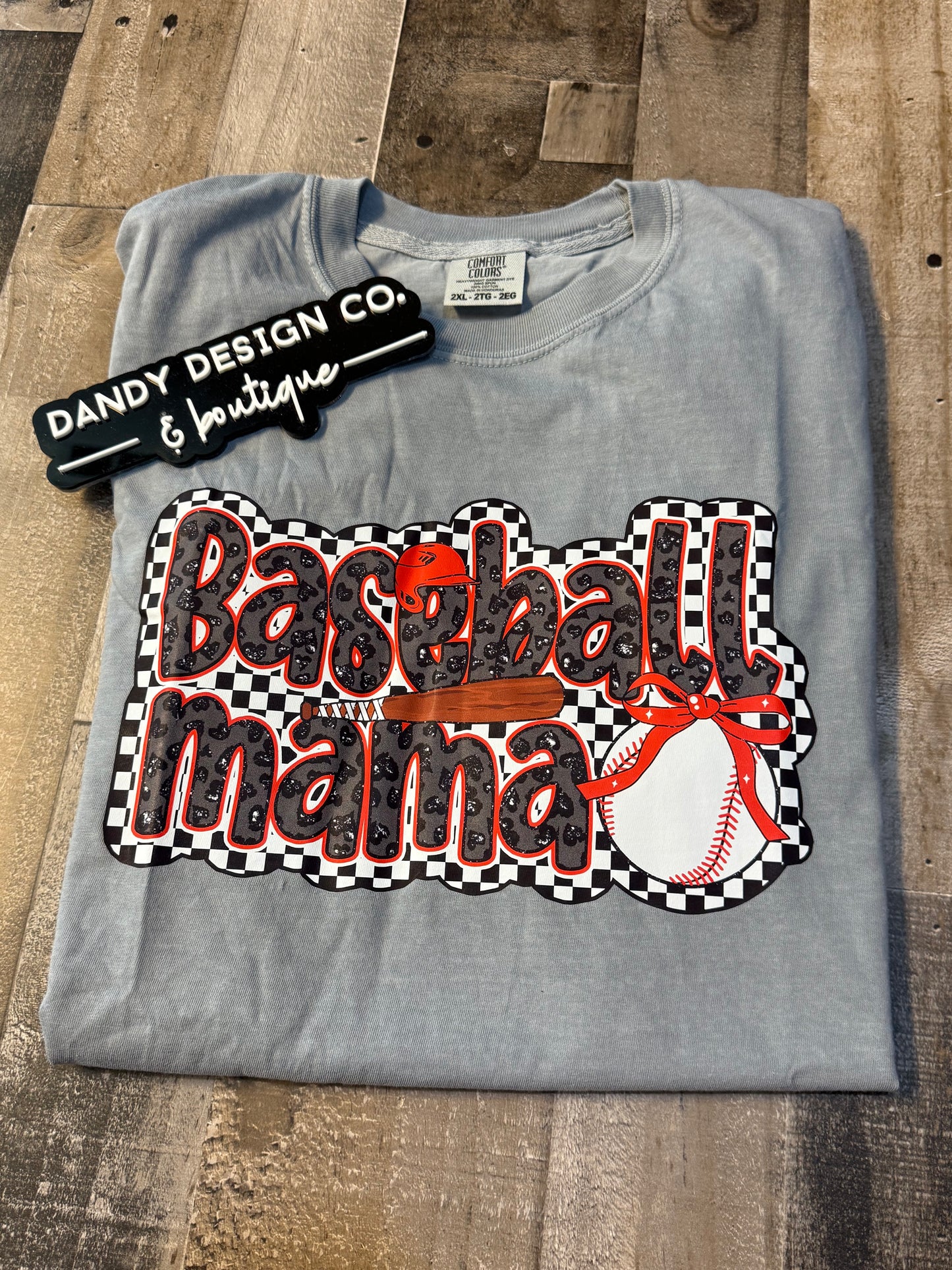 2XL Baseball Mama Pink Bow Gray Baseball Short Sleeve Tee