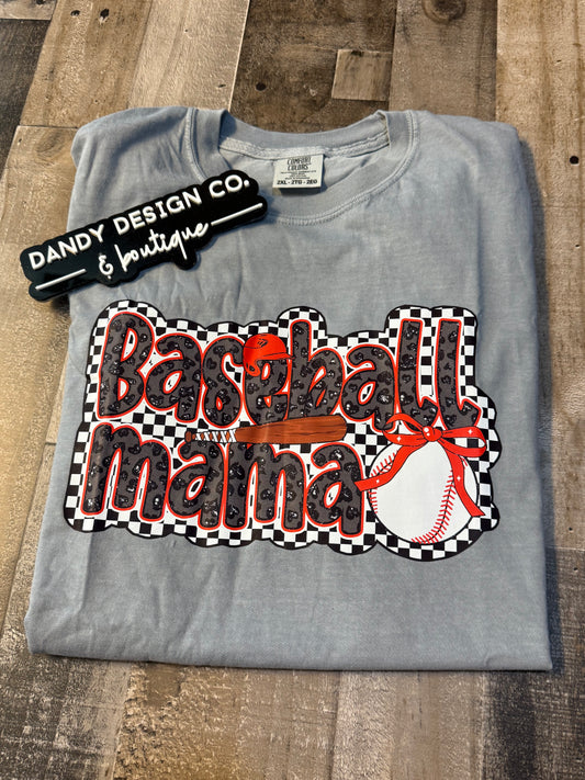 2XL Baseball Mama Pink Bow Gray Baseball Short Sleeve Tee