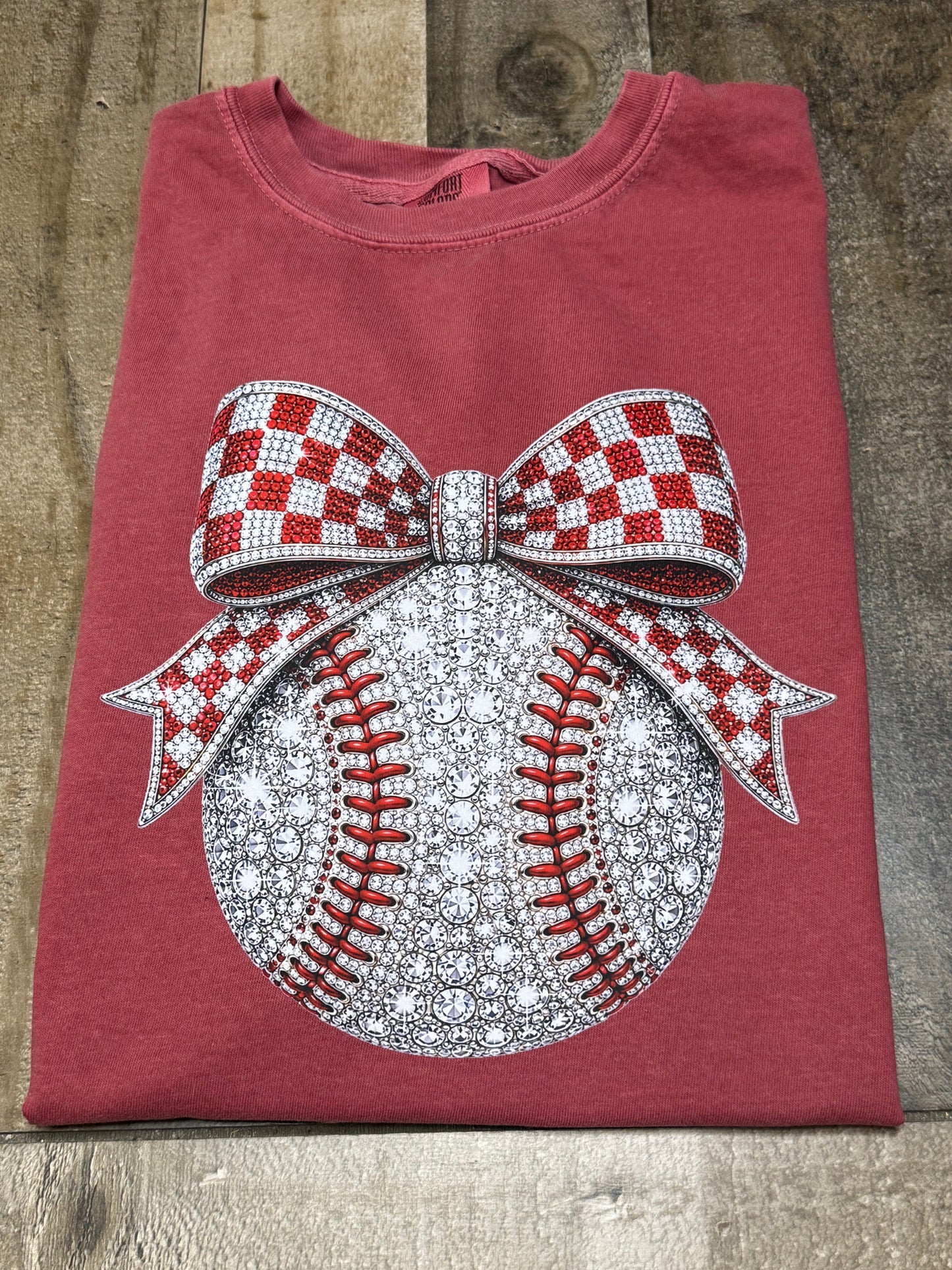 YXL Faux Rhinestone Baseball Short Sleeve