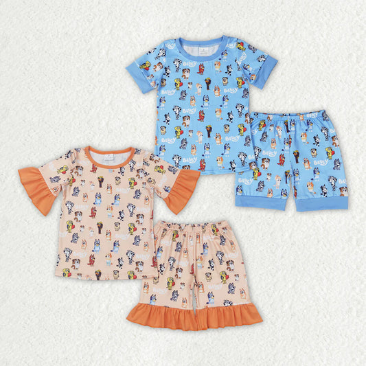 Orange & Blue Character Pajama Short Sets