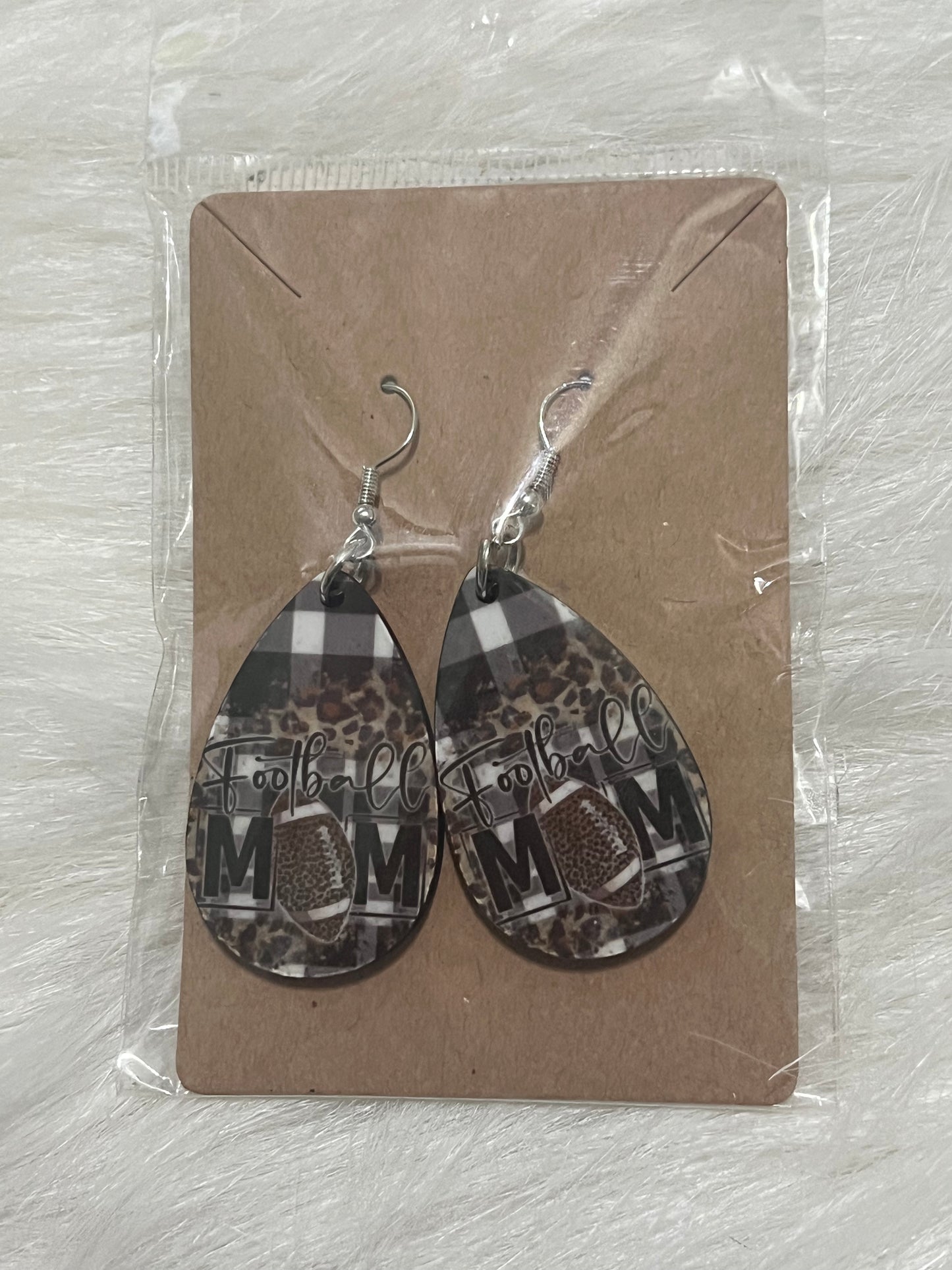 CHECKERED FOOTBALL MOM EARRINGS