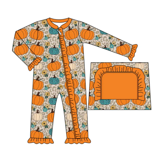 *PRE-ORDER* Pumpkin Animal Print Long Sleeve Romper