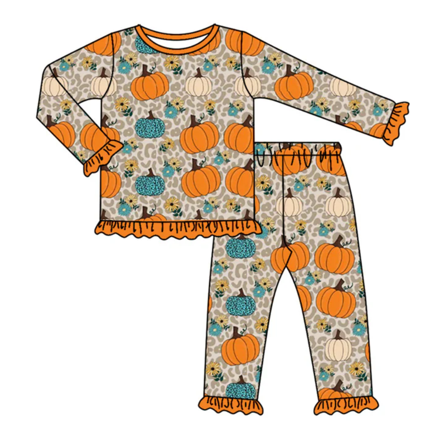 *PRE-ORDER* Pumpkin Animal Print Long Sleeve Pants Set