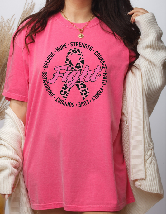 Breast Cancer Ribbon Fight Circle - Pink