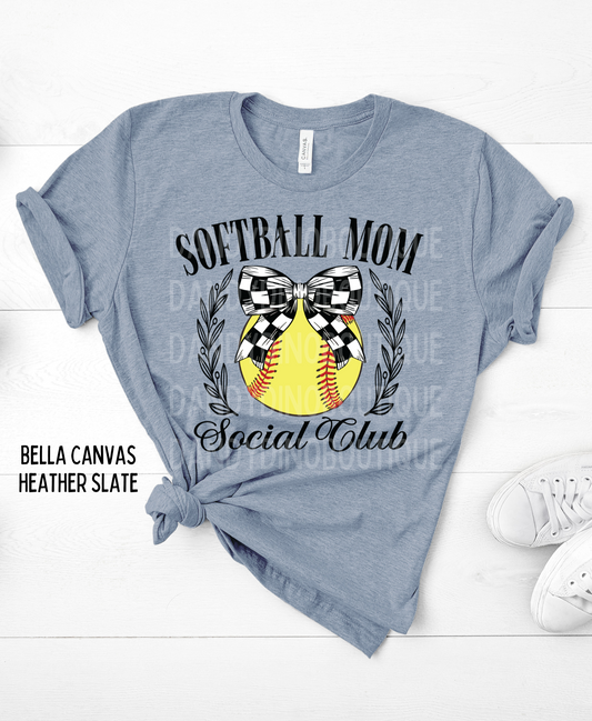 Softball Mom Social Club Checkered Bow Short Sleeve Shirt