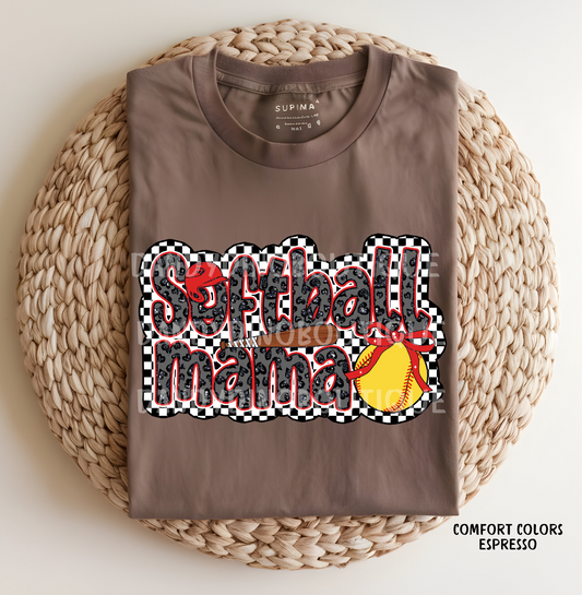 Softball Mama Checkered Glitter Animal Print Short Sleeve Shirt