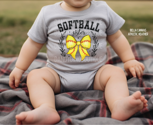 Softball Sister Baseball Bow Short Sleeve