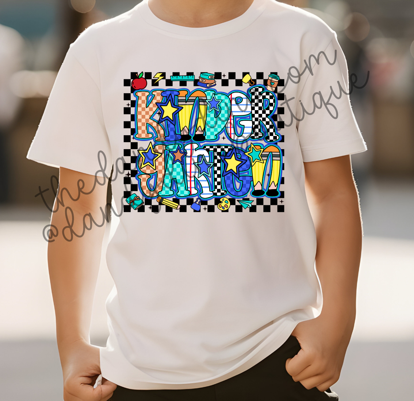 Blue Checkered Doodle Grade Level Short Sleeve