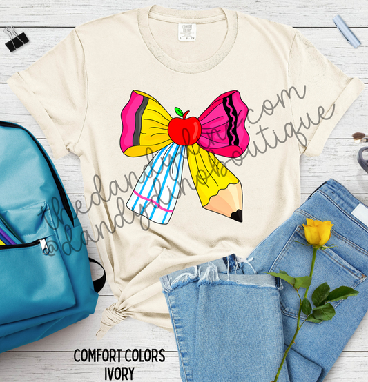Pencil Crayon Notepad Bow Short Sleeve