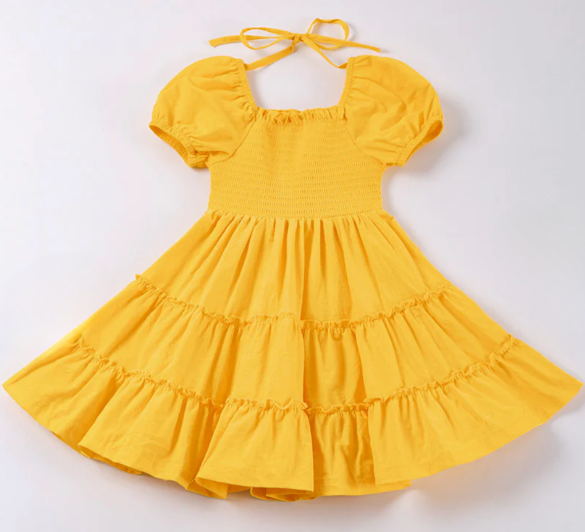 Yellow Smocked Romper+Dress
